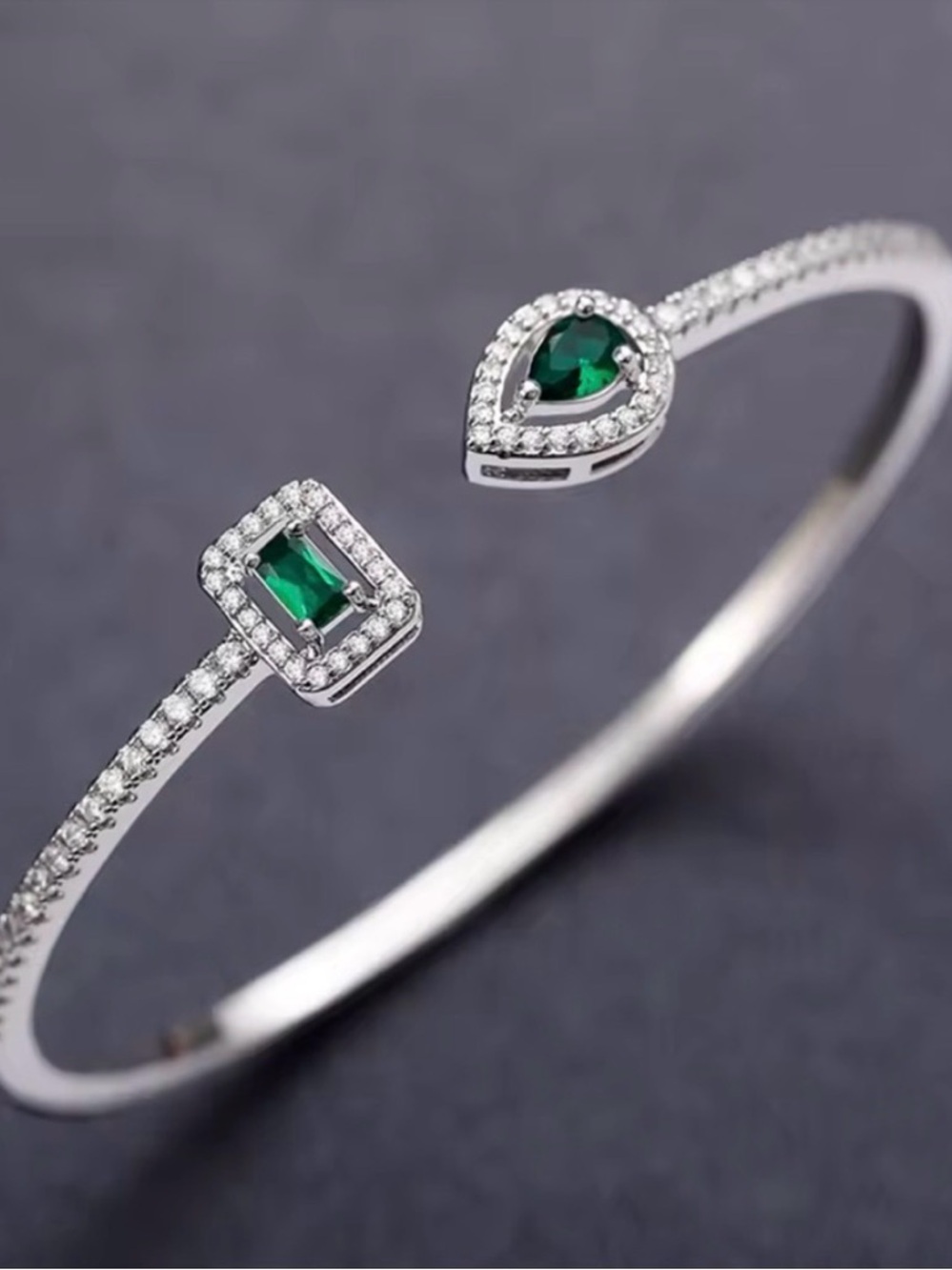 Swarovski Elements Platinum Plated Emerald Green Adjustable Cuff Bracelet NEW